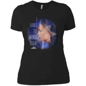 Captain Marvel Saved The World Portrait Women Cotton T-Shirt