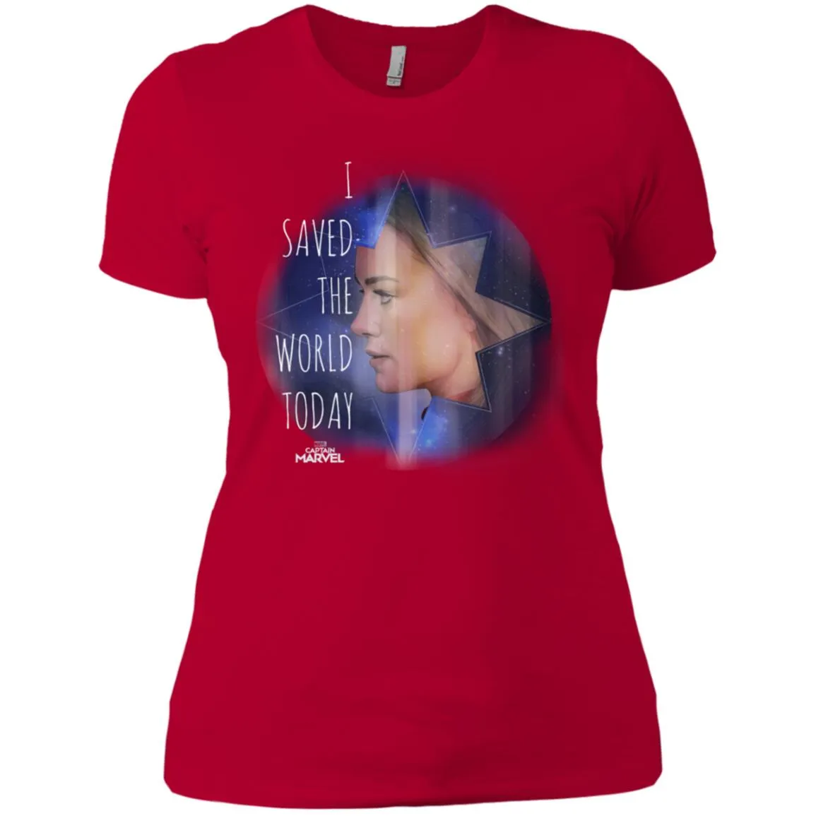 Captain Marvel Saved The World Portrait Women Cotton T-Shirt