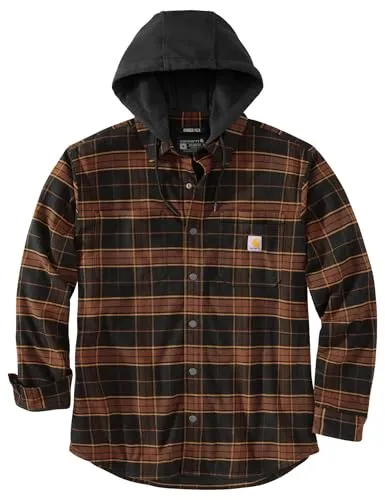 Carhartt 106353 Men's Rugged Flex Relaxed Fit Flannel Fleece Lined Hooded Shirt Jac