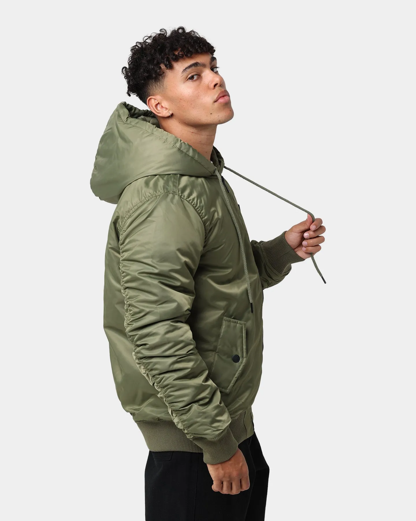 Carre Ultilitaire Hooded Bomber Jacket Khaki Green