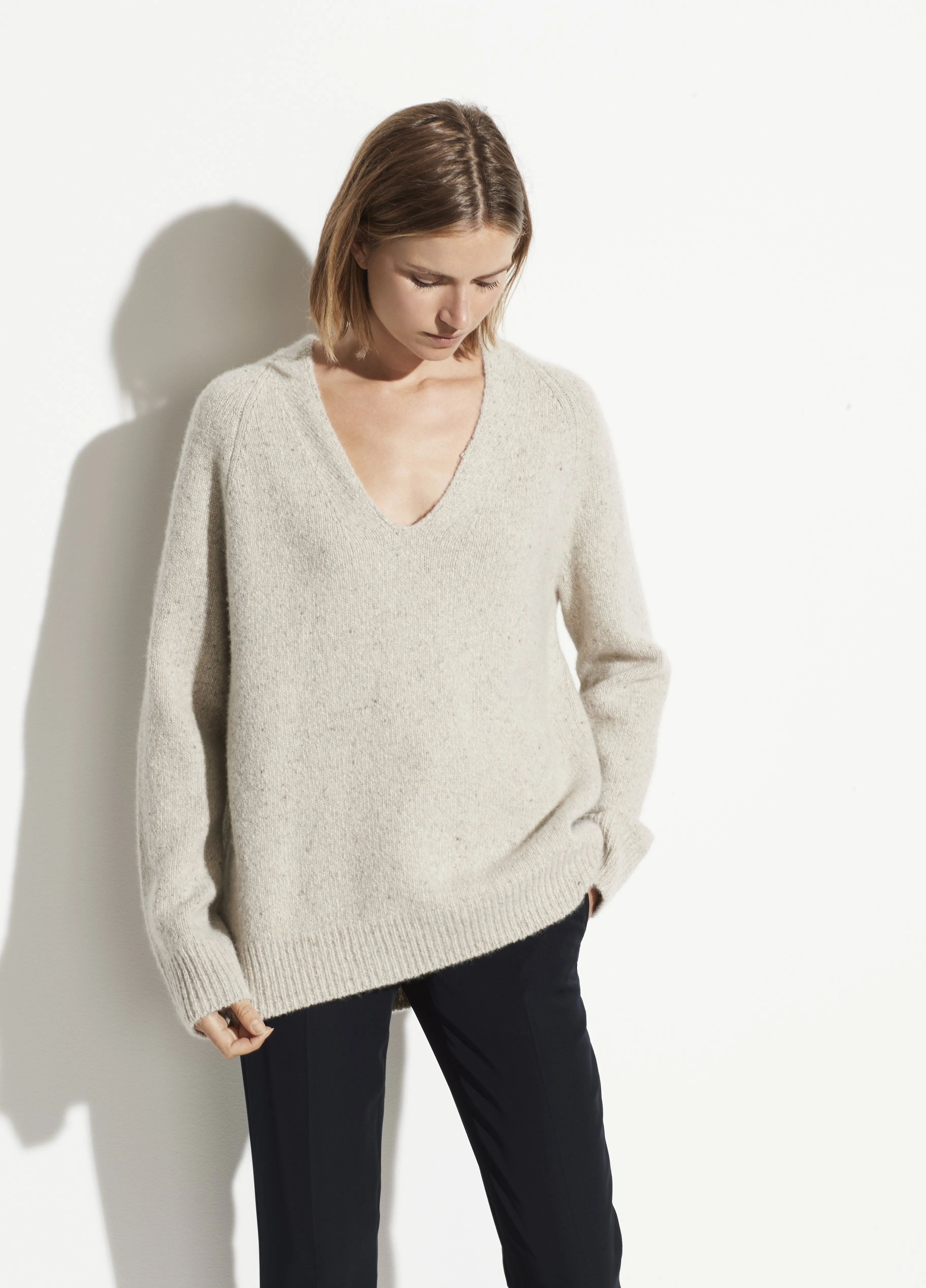 Cashmere V-Neck Tunic in Buttermilk