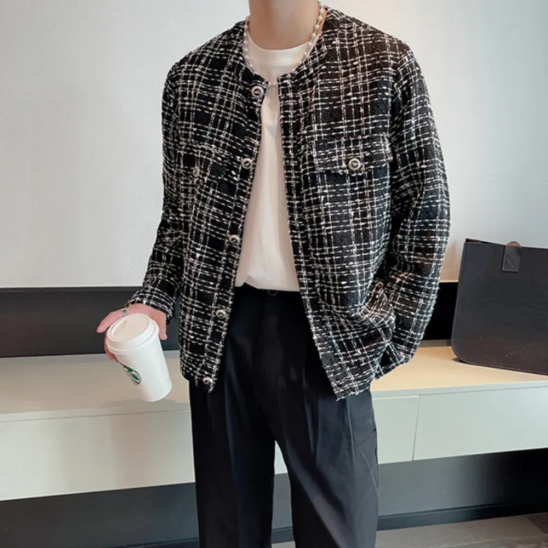 Casual Jacket Round Neck Plaid Coat