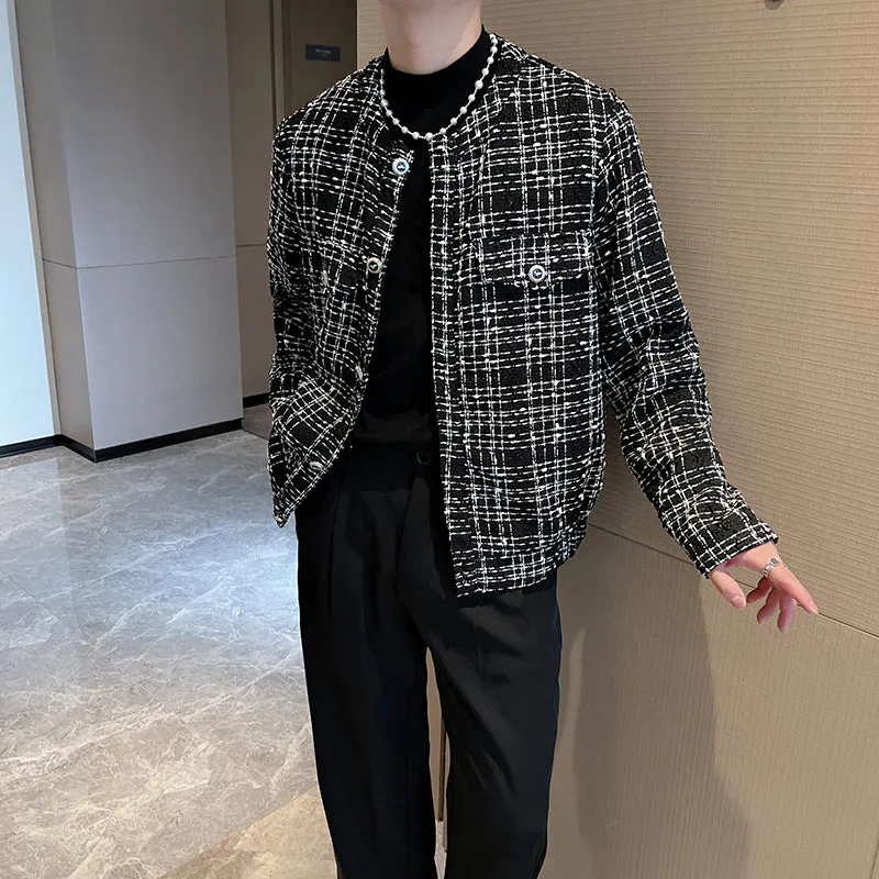 Casual Jacket Round Neck Plaid Coat