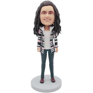 Casual Lady In Coat Custom Figure Bobblehead