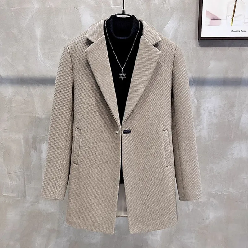 Casual Striped Mid-length Suit Collar Coat