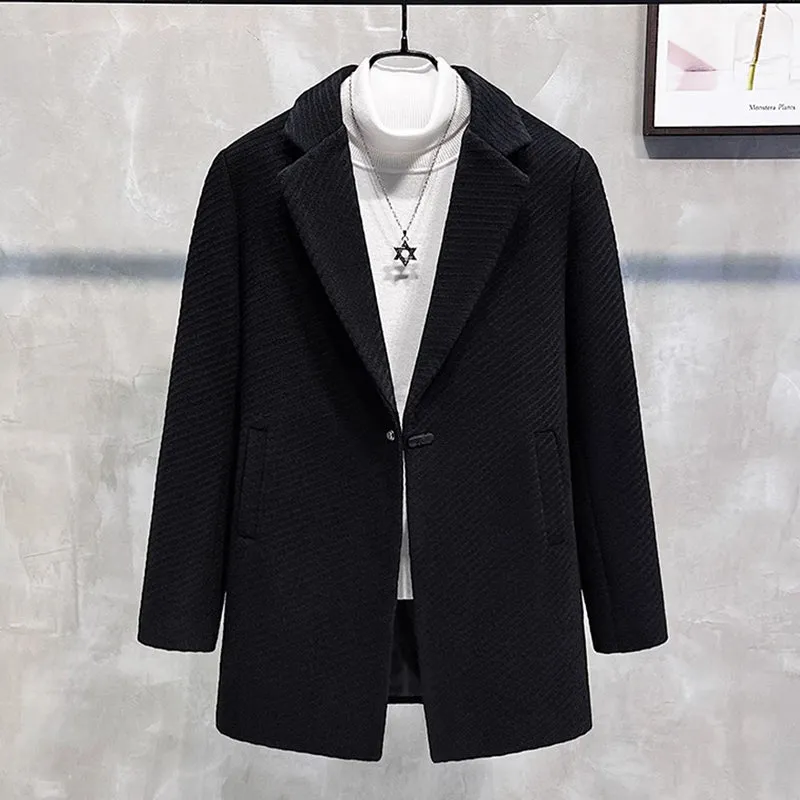 Casual Striped Mid-length Suit Collar Coat