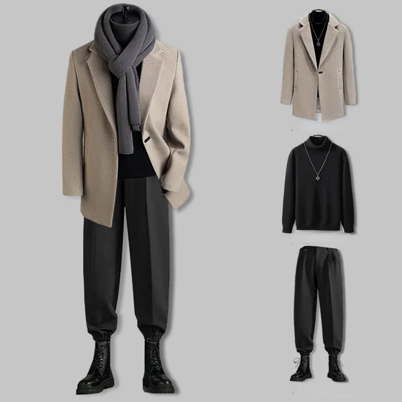 Casual Striped Mid-length Suit Collar Coat