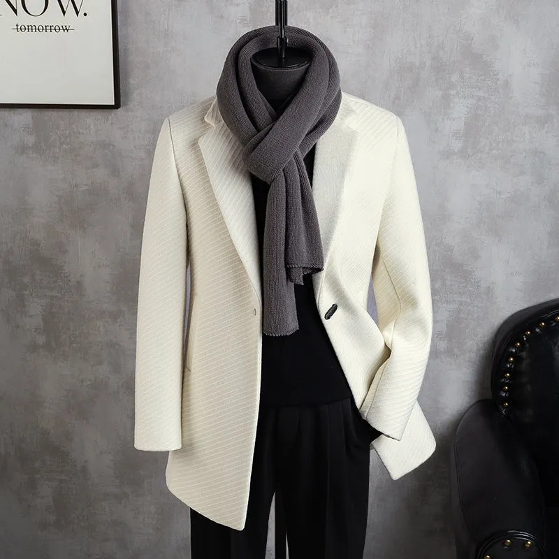 Casual Striped Mid-length Suit Collar Coat