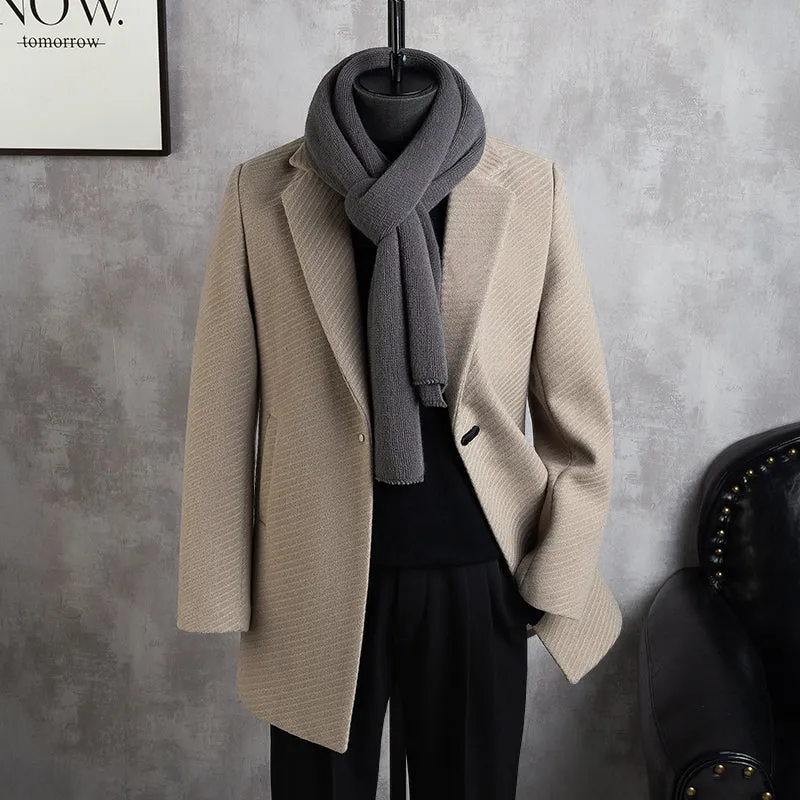 Casual Striped Mid-length Suit Collar Coat