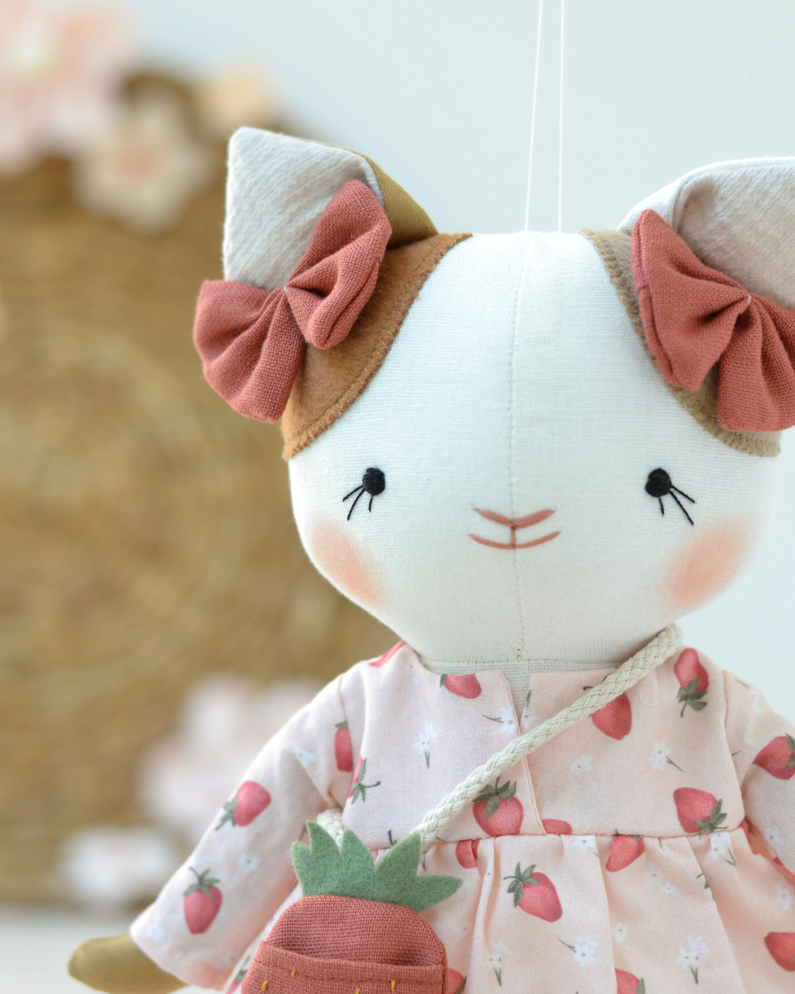 Cat Soft Toy Lucie | Pink Dress and Strawberry Bag