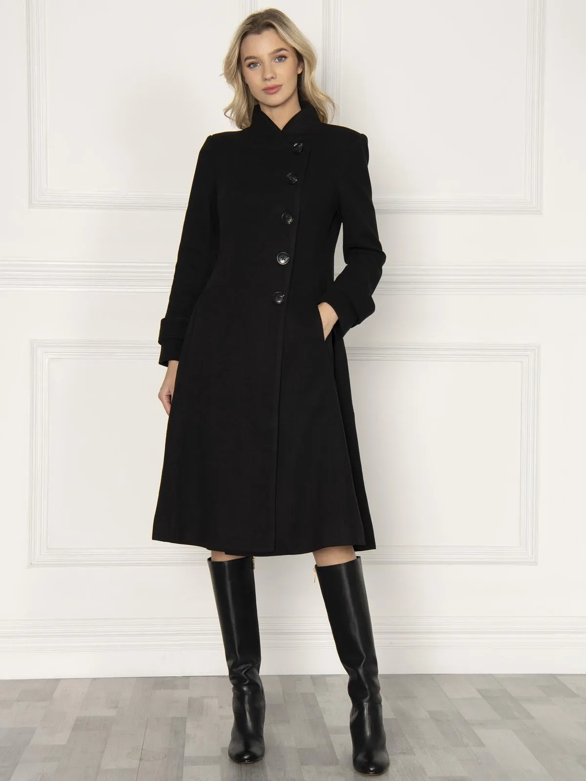 Celesta Fit & Flare Coat, Black