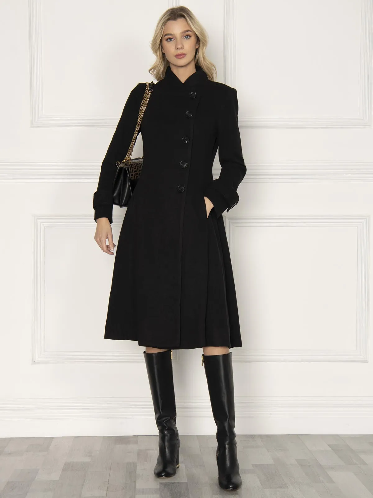 Celesta Fit & Flare Coat, Black