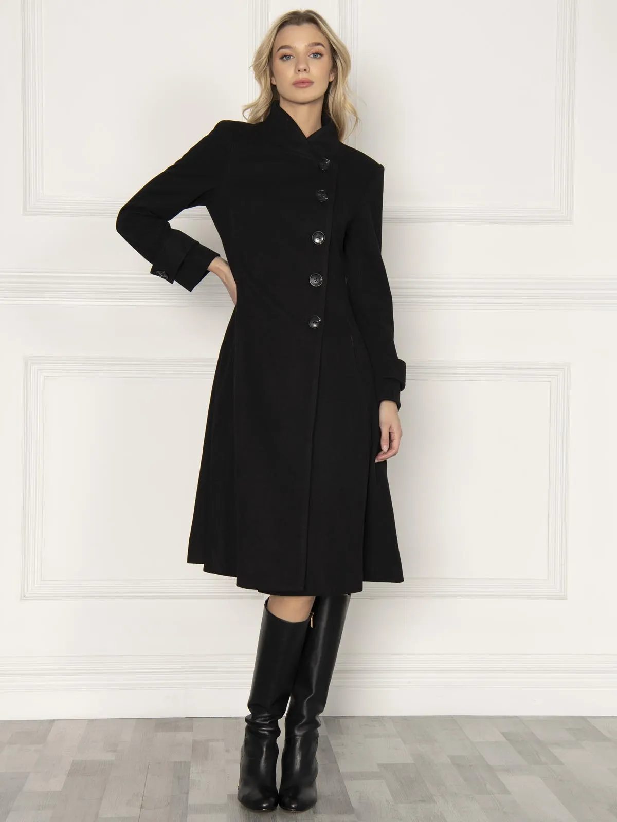 Celesta Fit & Flare Coat, Black