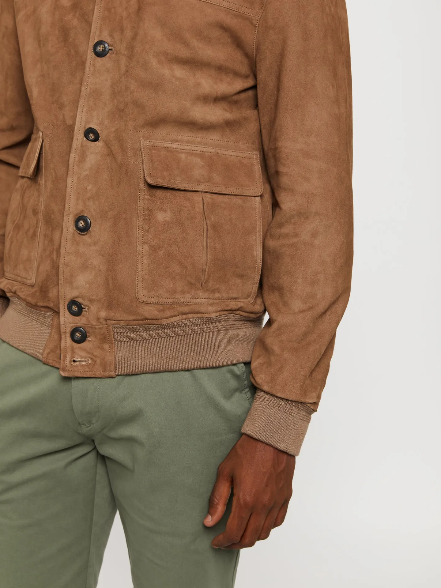 Chrome-free suede bomber jacket