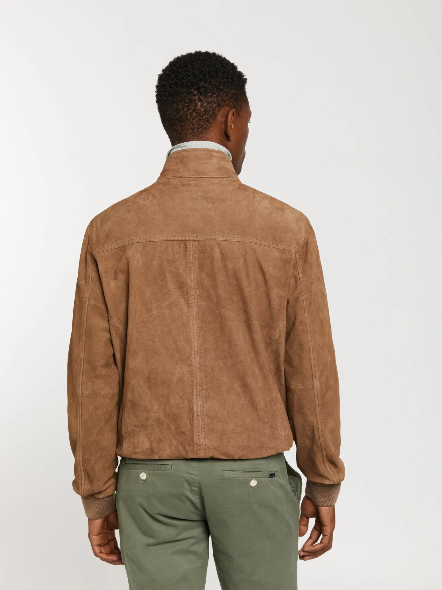 Chrome-free suede bomber jacket