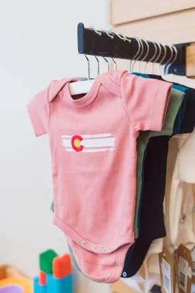 Colorado Baby - Flag Onesie - Rose Short Sleeve