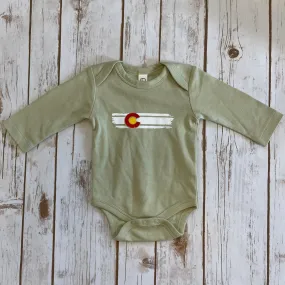 Colorado Baby - Flag Onesie - Sage Long Sleeve