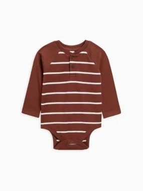 Colored Organics - Lucas Raglan Henley Bodysuit - Albers Stripe/Sumac