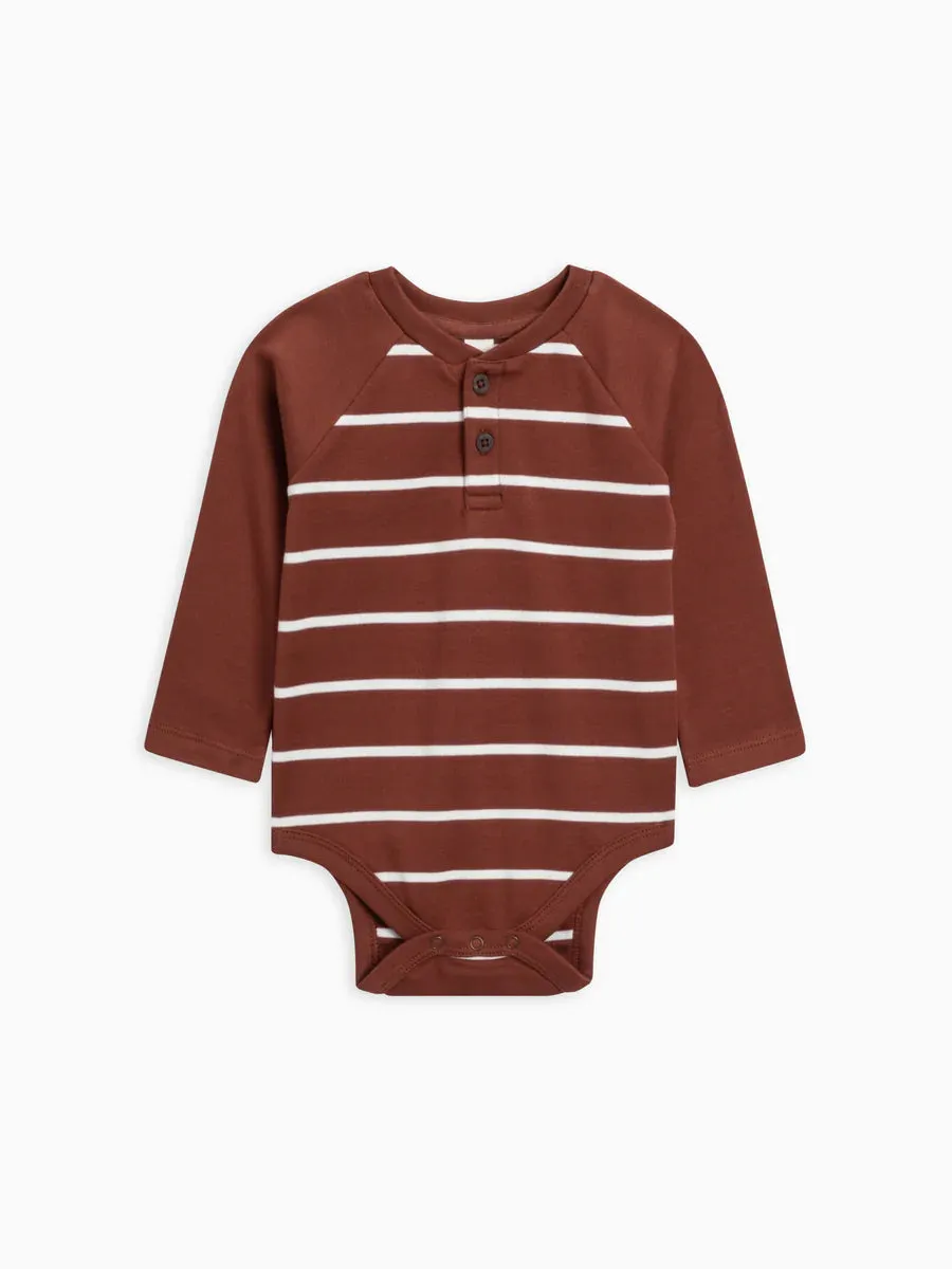 Colored Organics - Lucas Raglan Henley Bodysuit - Albers Stripe/Sumac