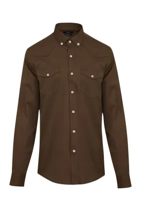 Comfort Fit Button-Down Collar Cotton Khaki Casual Shirt