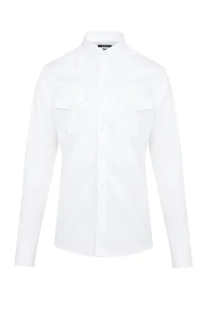 Comfort Fit Double Chest Pocket Cotton White Casual Shirt