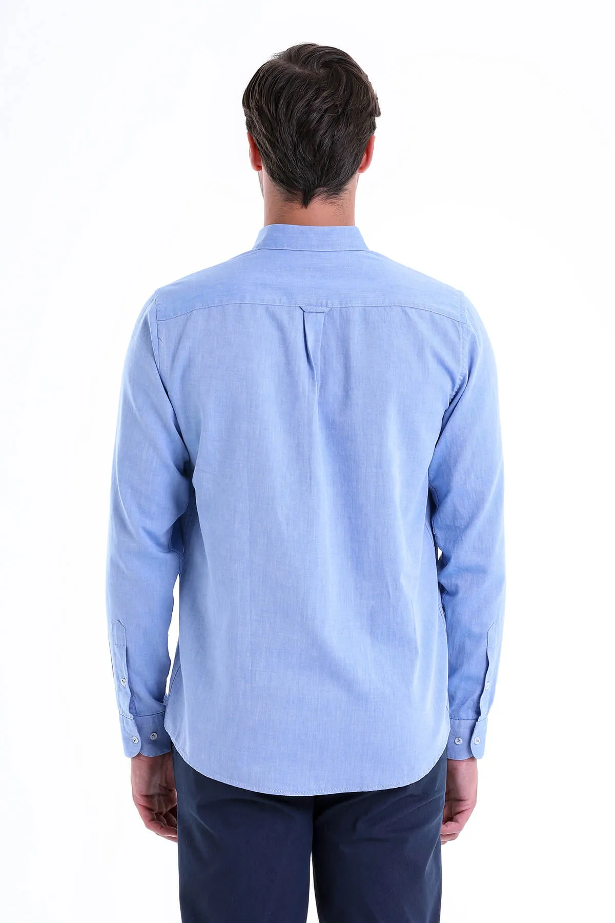 Comfort Fit Long Sleeve Cotton Dark Blue Casual Shirt