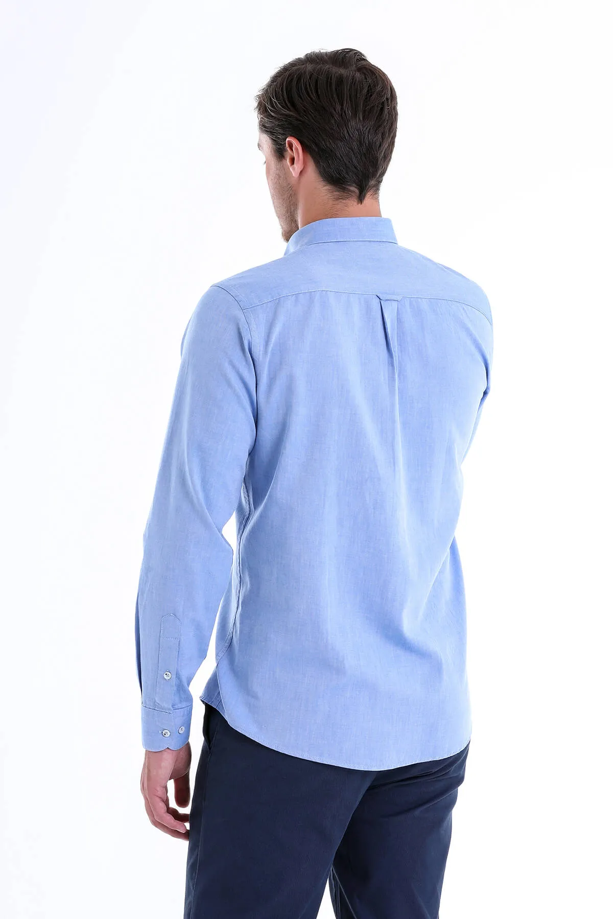 Comfort Fit Long Sleeve Cotton Dark Blue Casual Shirt