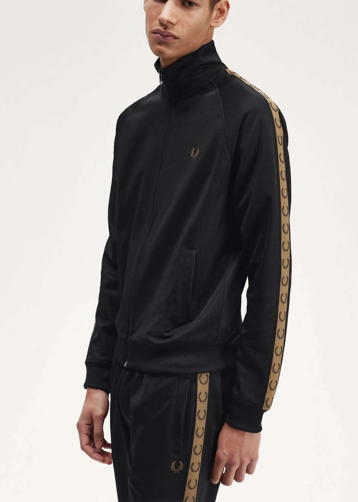 Contrast tape track jacket - black shaded stone