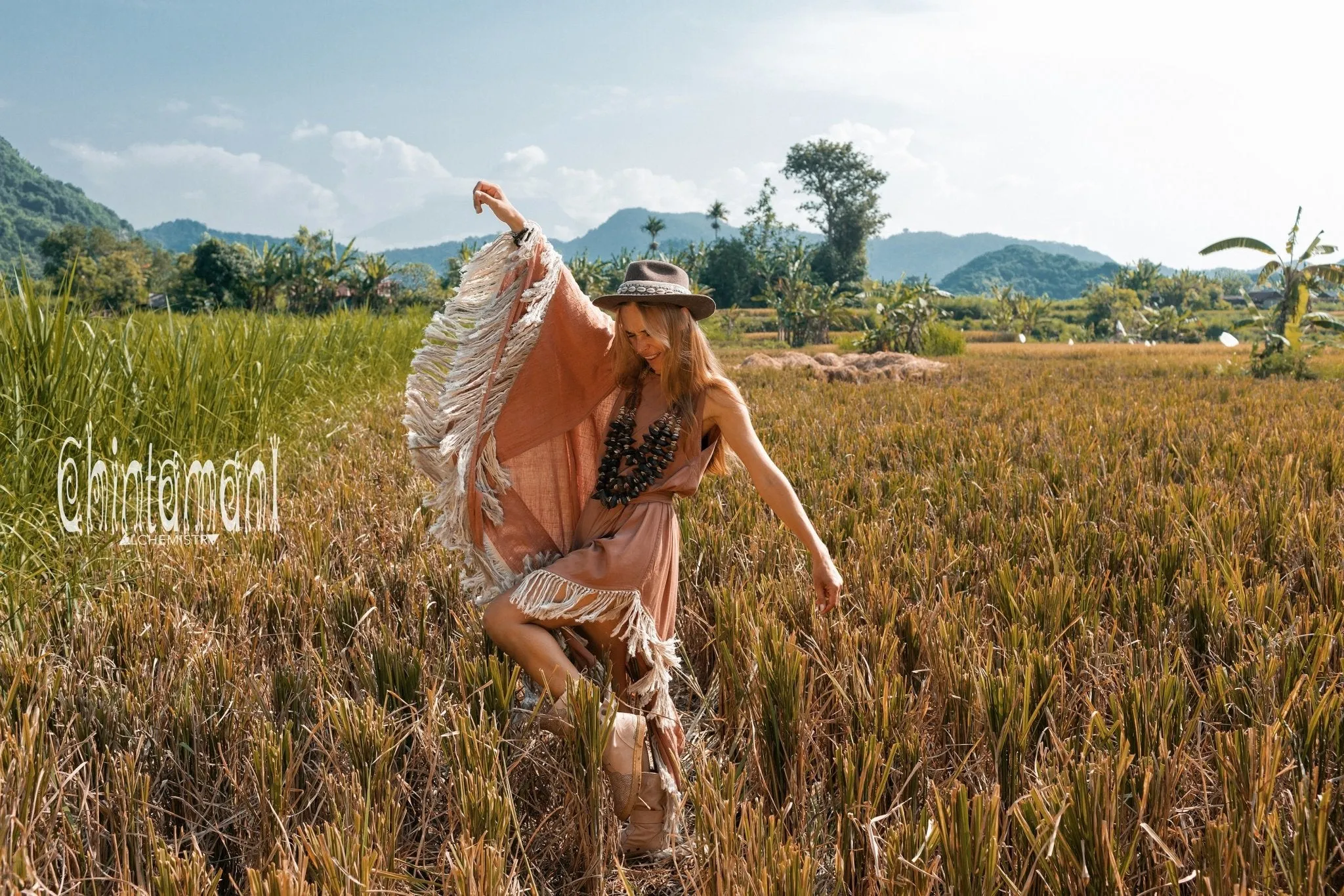 Cotton Corner Fringe Dress for Women / Dusty Pink