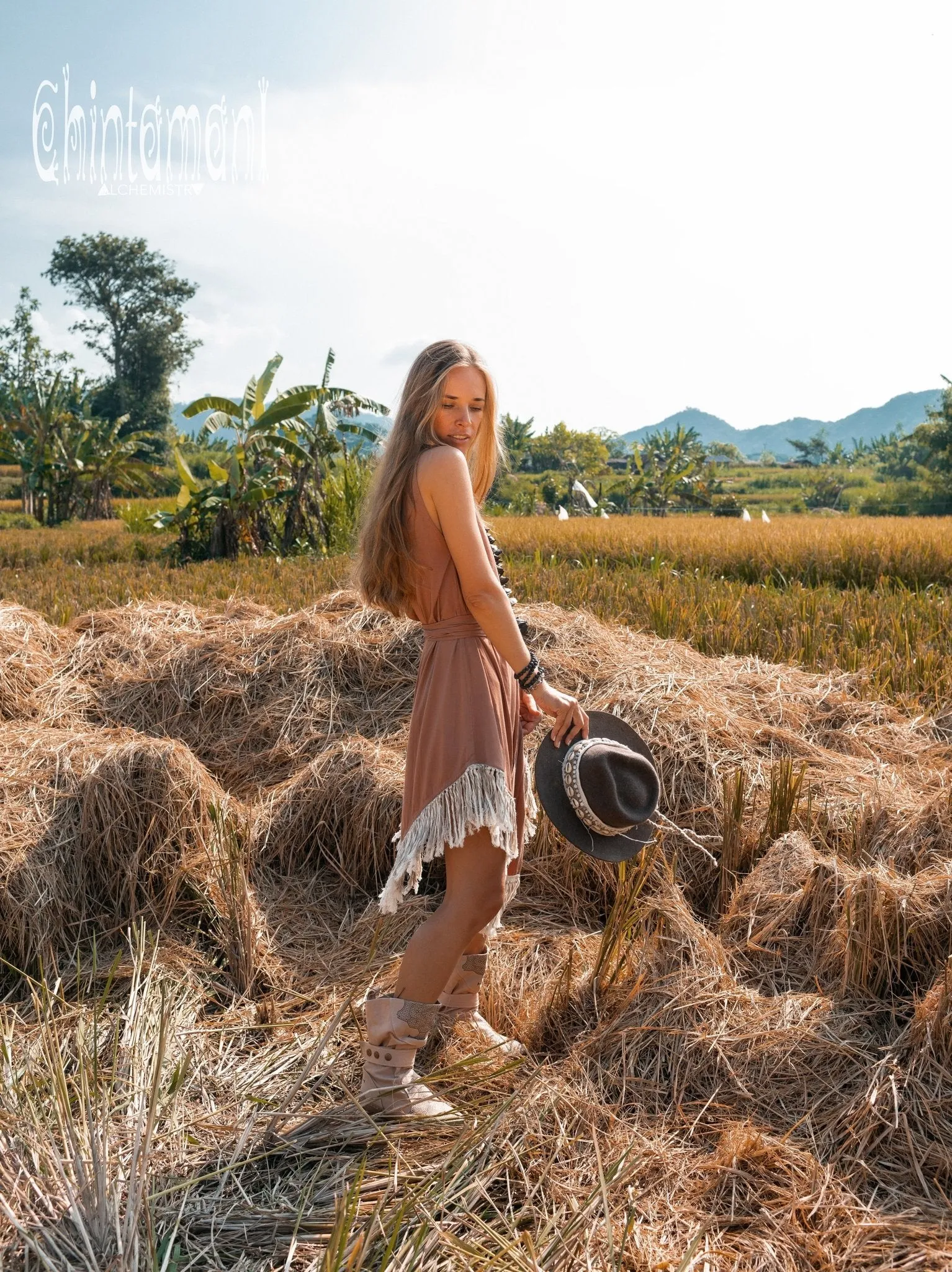 Cotton Corner Fringe Dress for Women / Dusty Pink