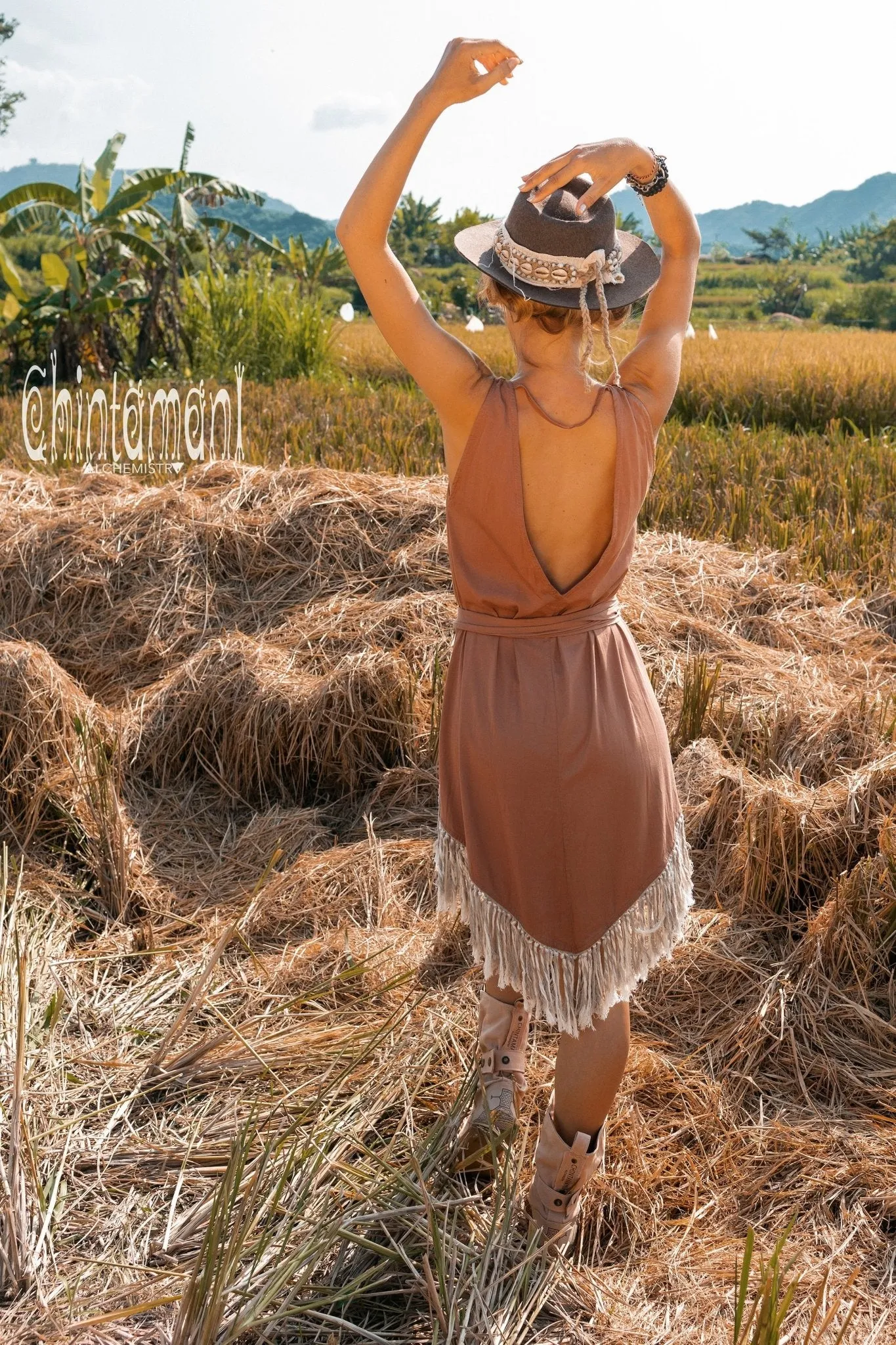 Cotton Corner Fringe Dress for Women / Dusty Pink