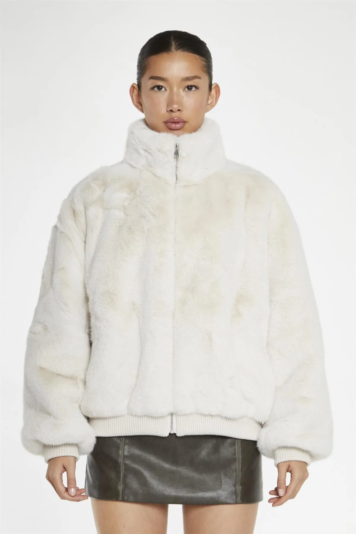 Cream Faux-Fur Bomber-Jacket