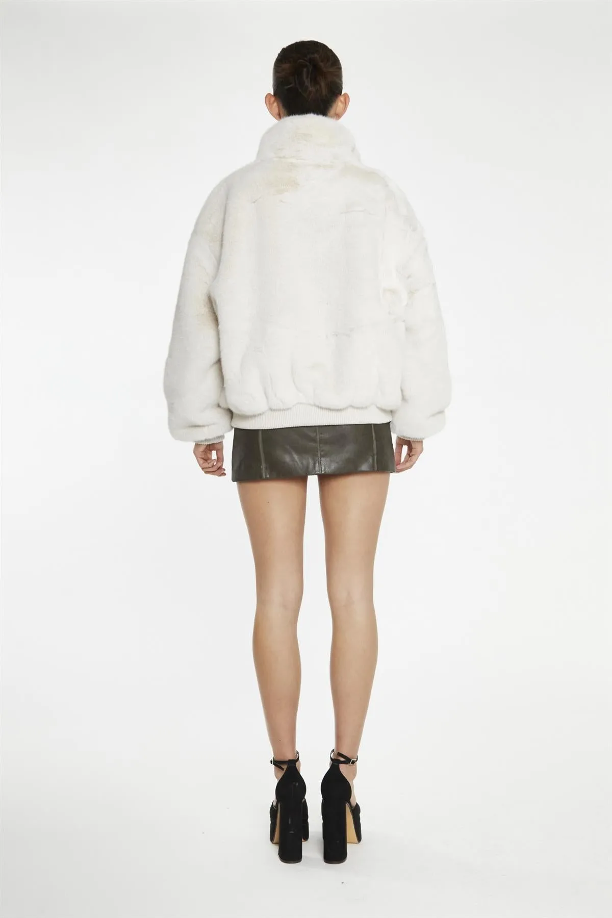 Cream Faux-Fur Bomber-Jacket