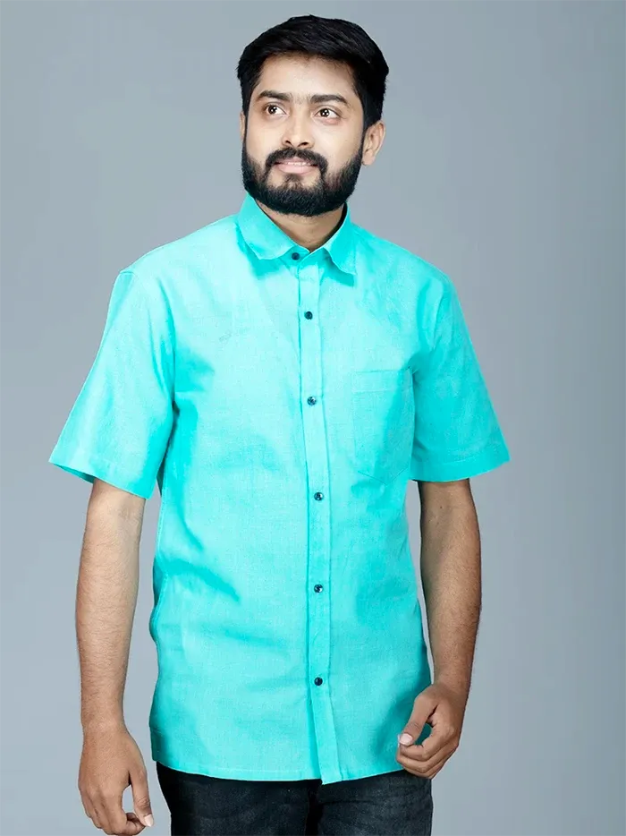 Cyan Handwoven Organic Cotton Formal Men Shirt