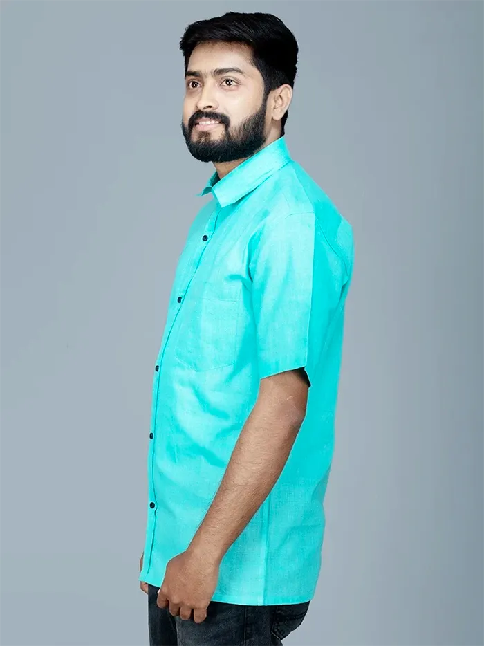 Cyan Handwoven Organic Cotton Formal Men Shirt