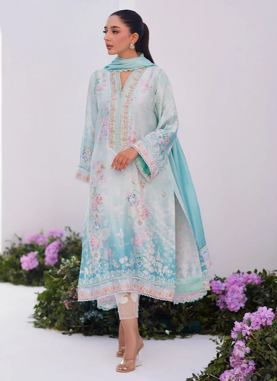 Cyan Ombre Shirt and Dupatta