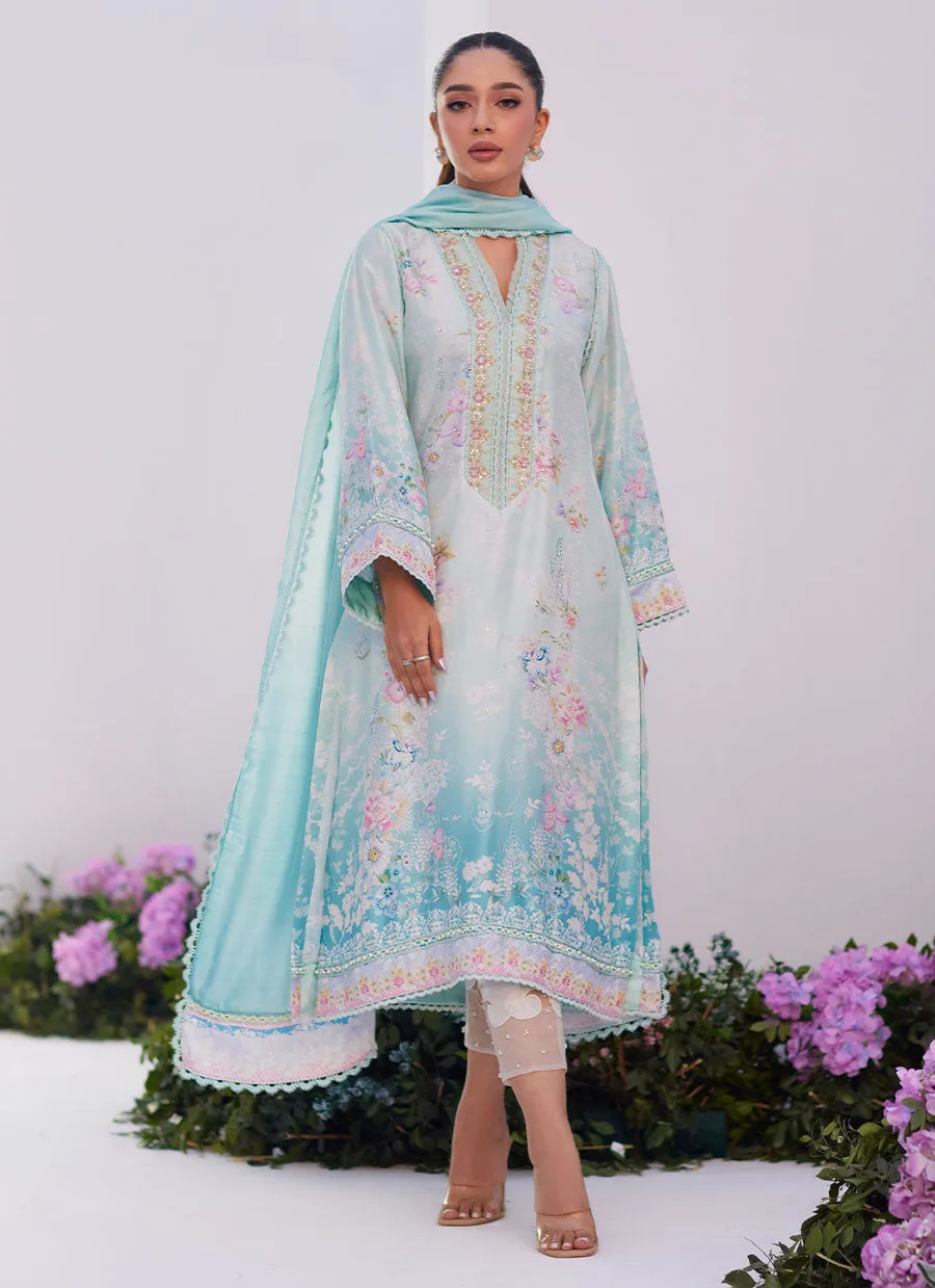 Cyan Ombre Shirt and Dupatta