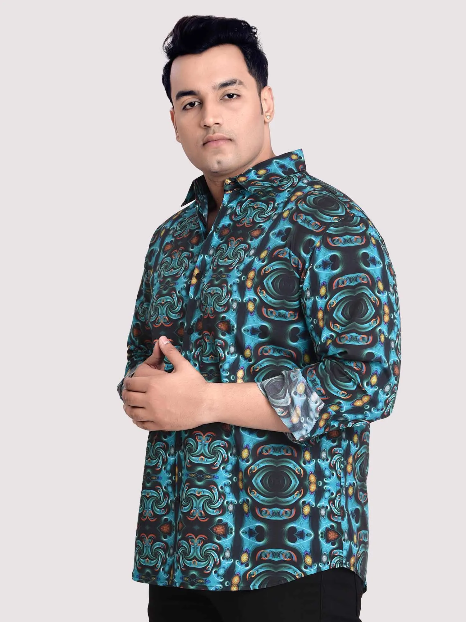 Cyan Symmetric Printed Cotton Full sleeve Men's Plus size