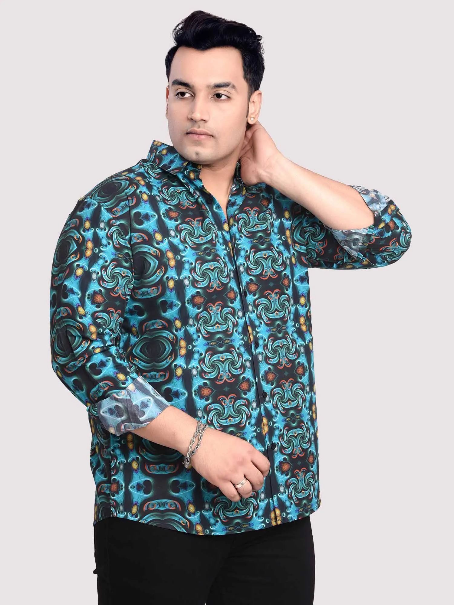 Cyan Symmetric Printed Cotton Full sleeve Men's Plus size