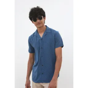 Cyan Textured Cuban Shirt