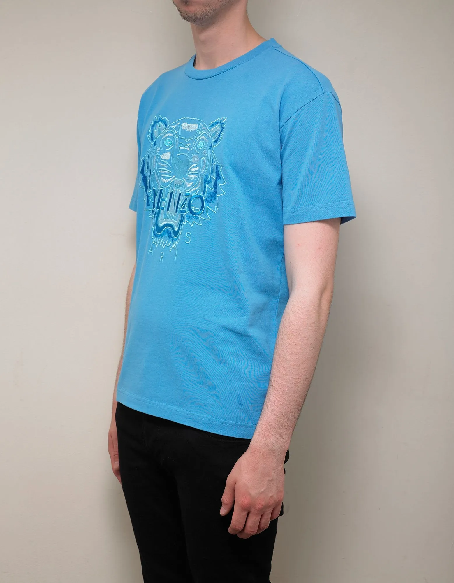 Cyan Tiger Embroidery T-Shirt -