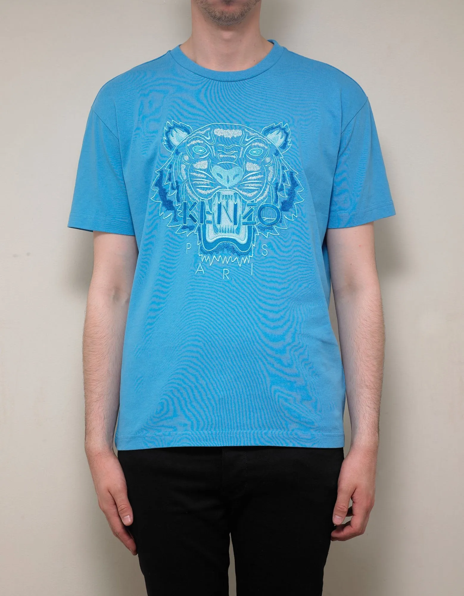 Cyan Tiger Embroidery T-Shirt -