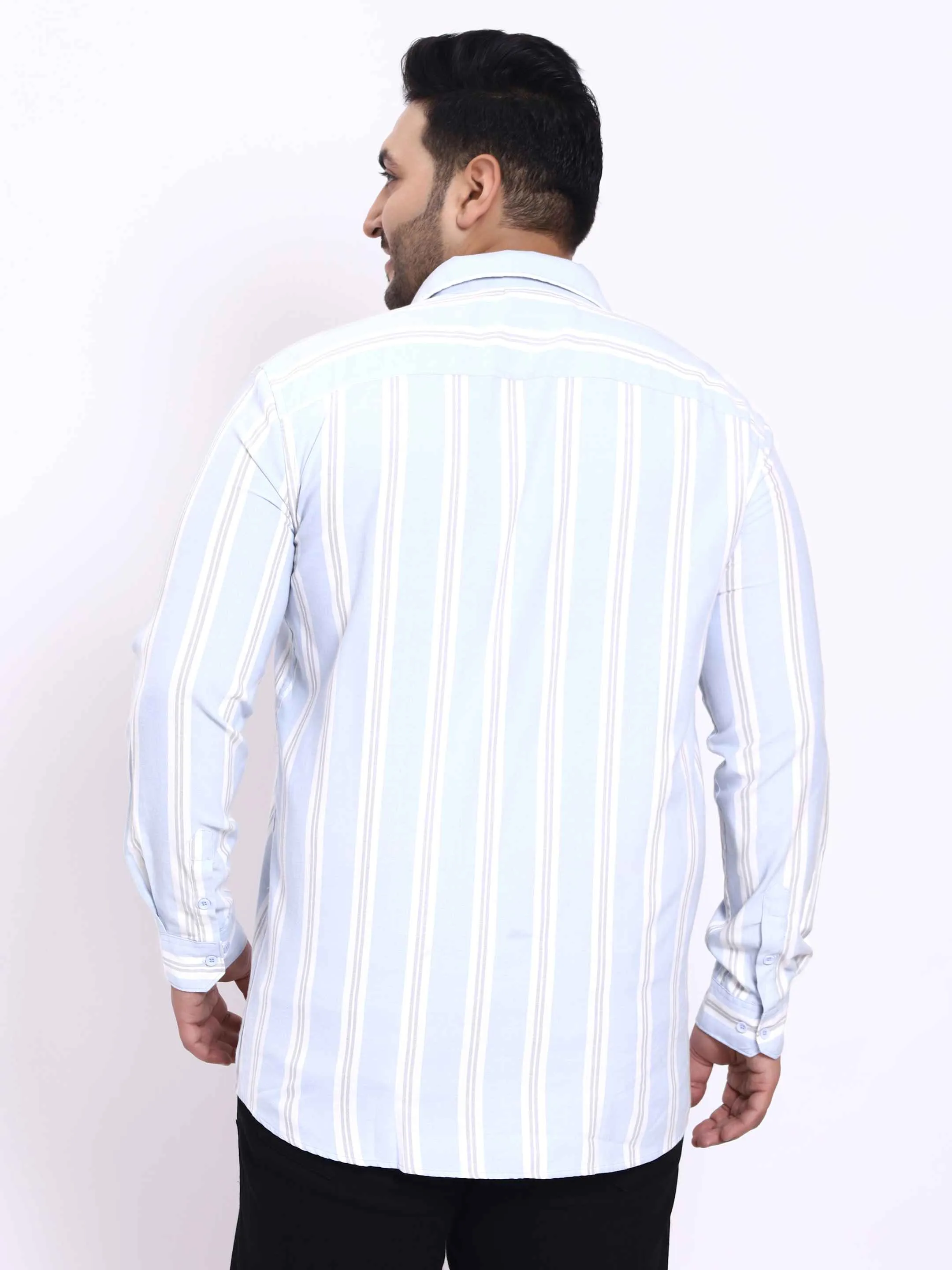 Cyan White Striped Plus Size Shirt