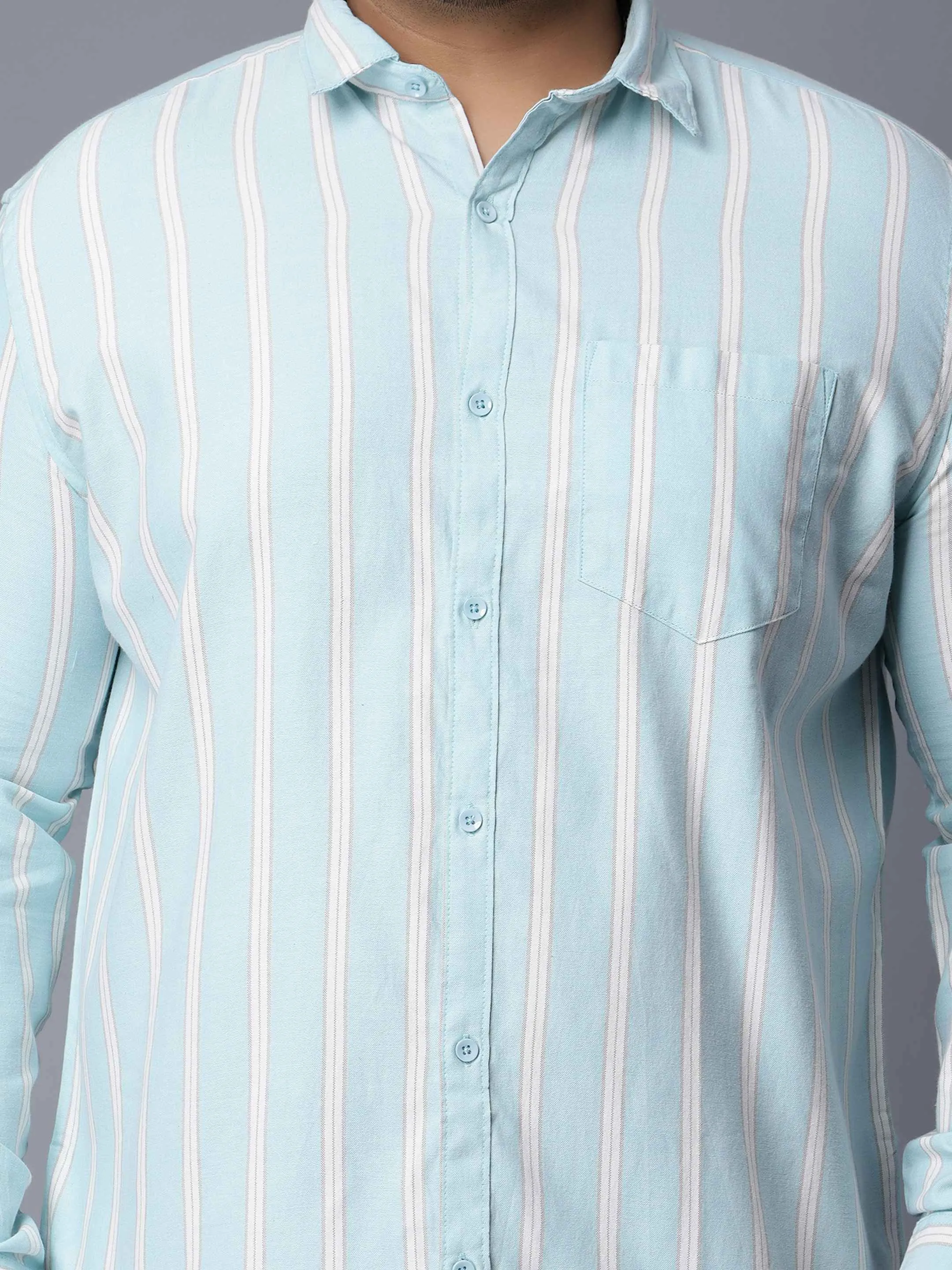 Cyan White Striped Plus Size Shirt