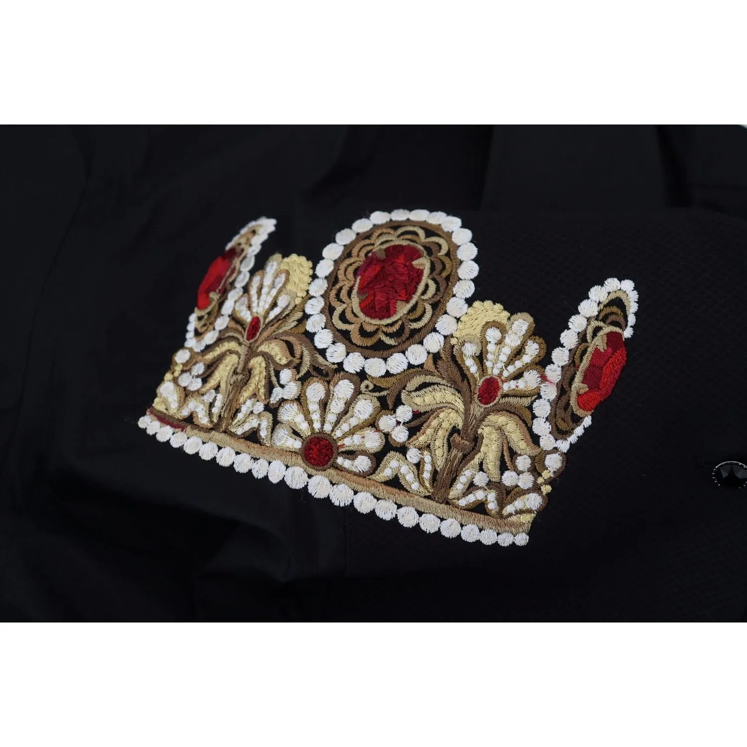 Dolce & Gabbana Elegant Black Slim Fit Dress Shirt with Crown Embroidery