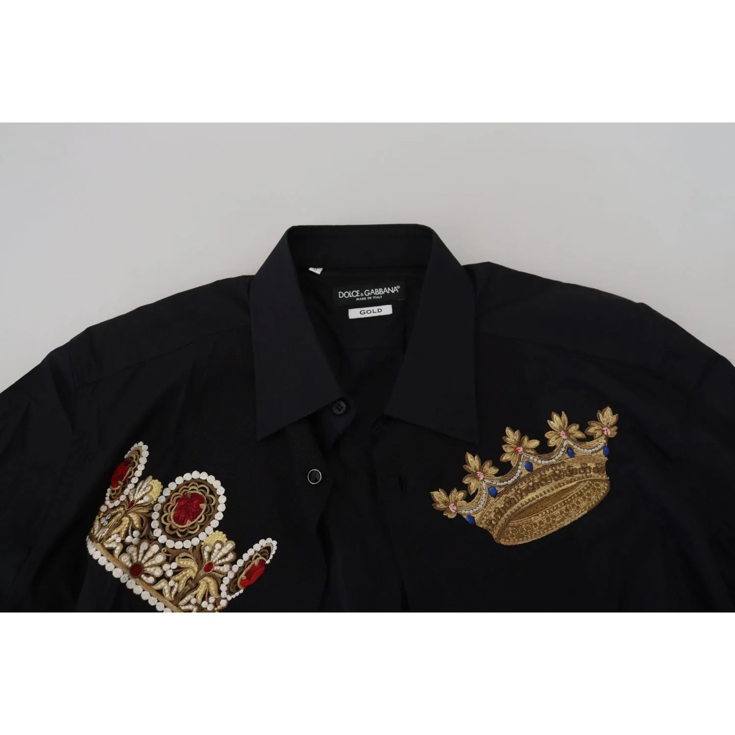 Dolce & Gabbana Elegant Black Slim Fit Dress Shirt with Crown Embroidery