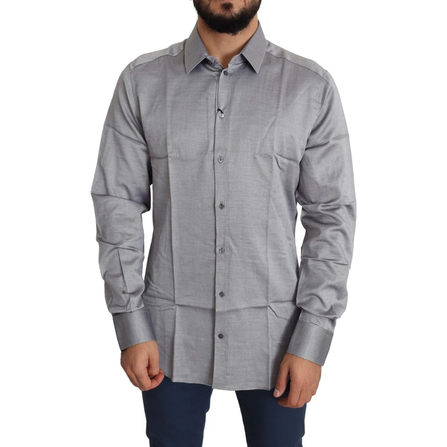 Dolce & Gabbana Elegant Gray Slim Fit Cotton Dress Shirt