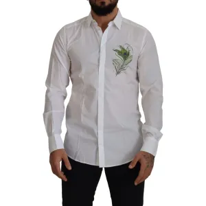 Dolce & Gabbana Elegant White Peacock Feather Dress Shirt