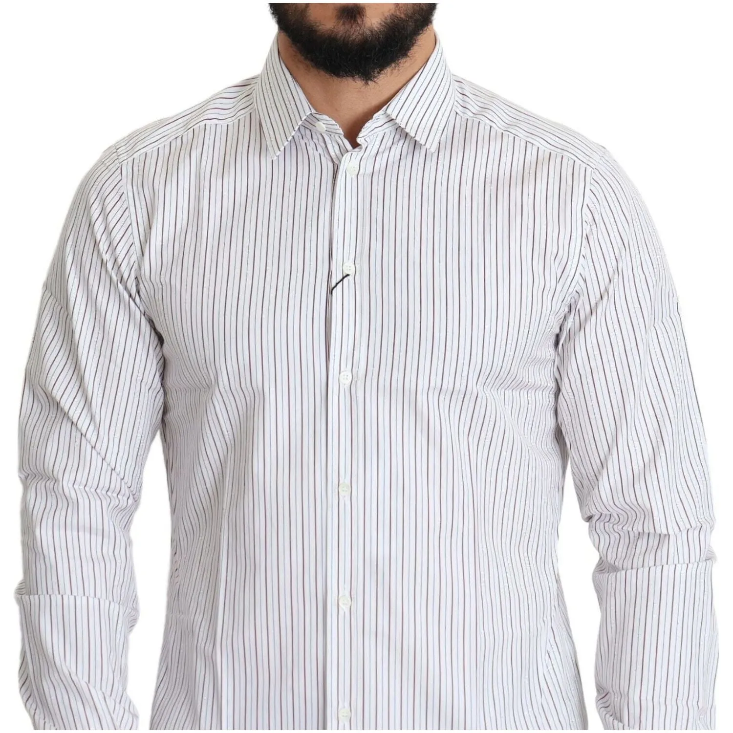 Dolce & Gabbana Elegant White Striped Cotton Dress Shirt