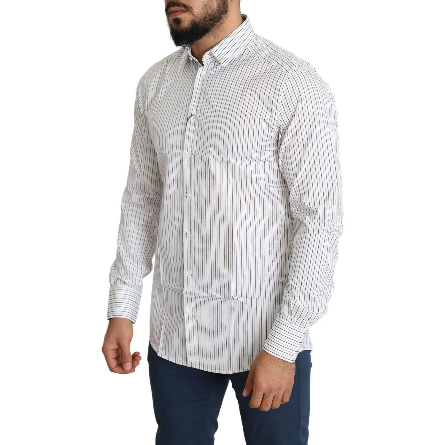 Dolce & Gabbana Elegant White Striped Cotton Dress Shirt